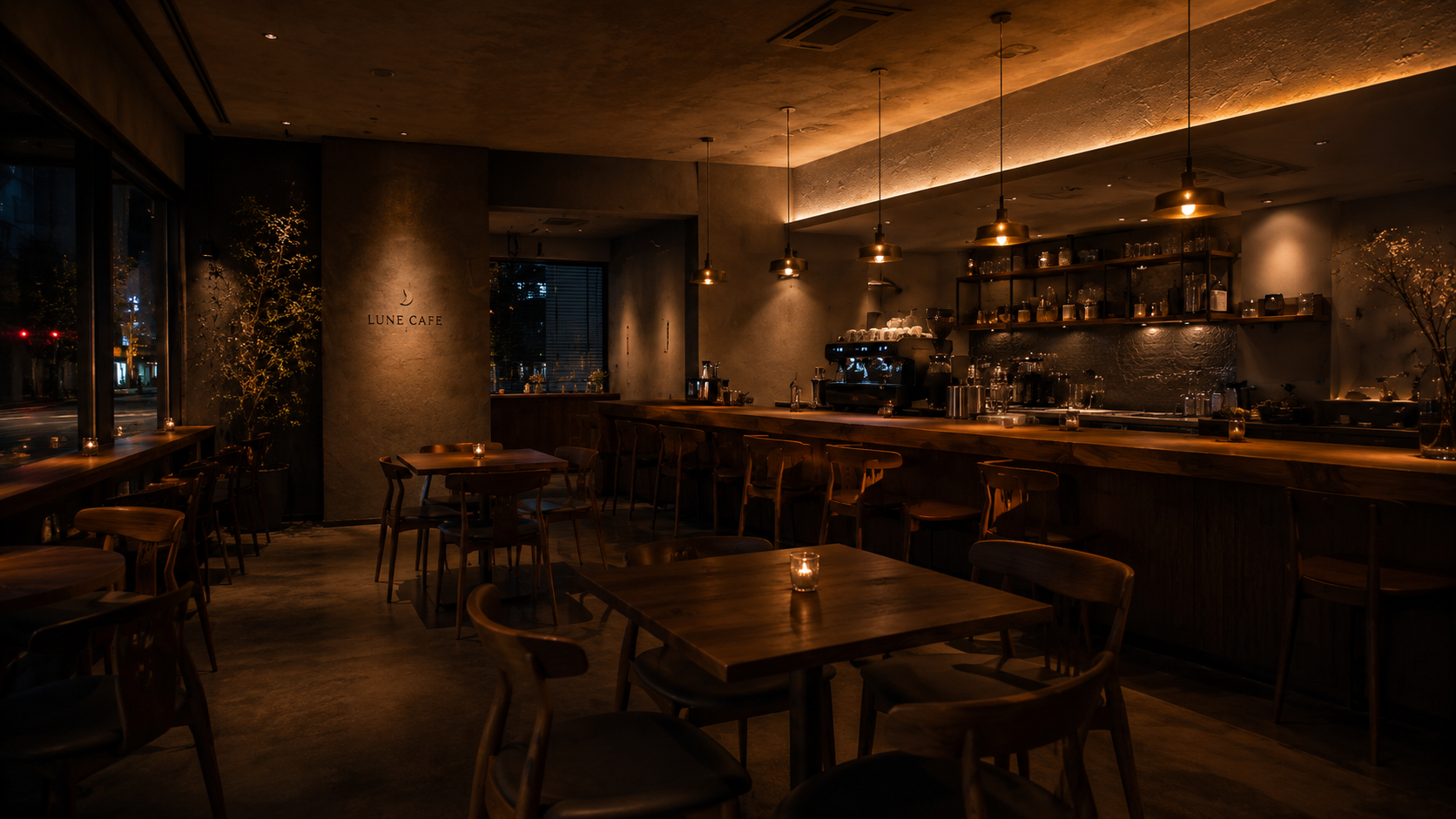 間接照明のやさしい店内