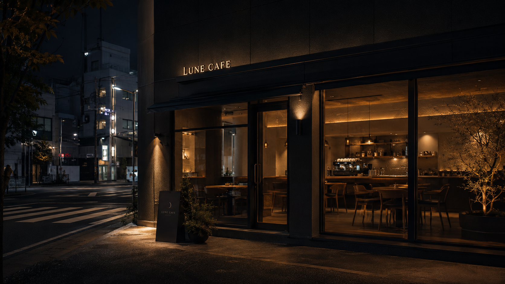 LUNE CAFEの夜の店内