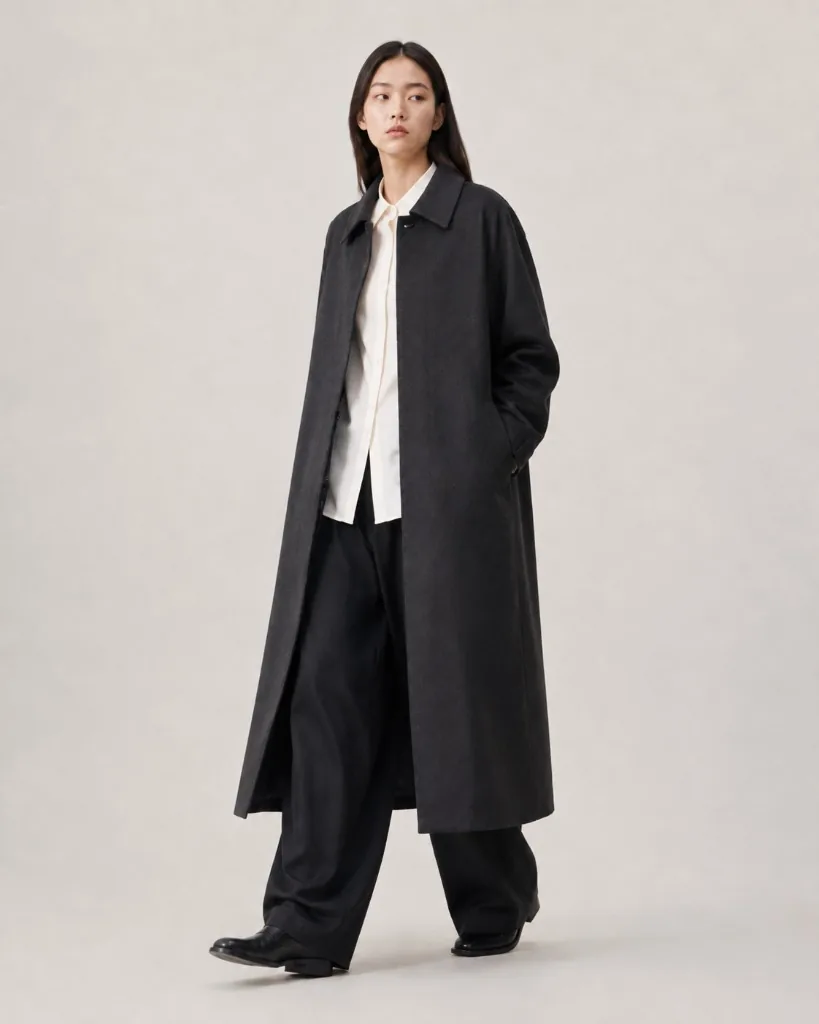 Minimal Long Coat Black 着用