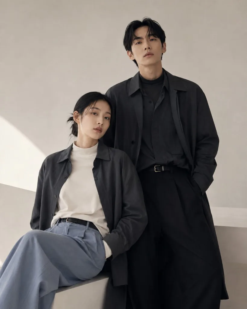 座る女性と立つ男性